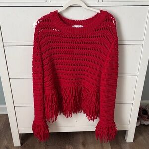Zara red fringe oversized knit sweater size XL